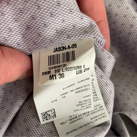 Hugo Boss Men’s Slim Fit Geometric Print Dress Shirt Purple Neck 15.5” - Picture 6 of 9
